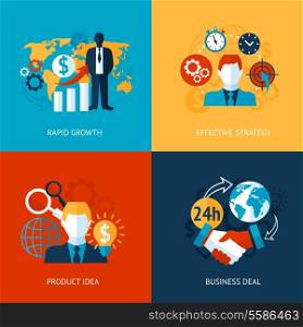 Business and managements rapid growth effective strategy product idea deal set isolated vector illustration