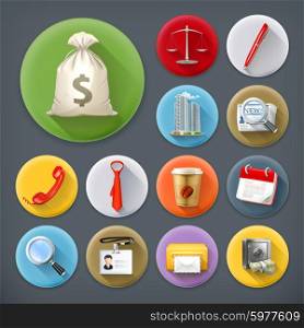 Business and office, long shadow icon set