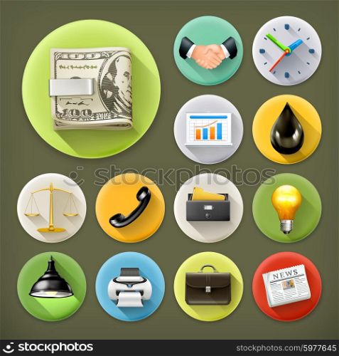 Business and office, long shadow icon set