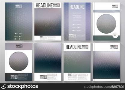 Business and scientific vector templates with molecular structure background for brochures, flyers or reports.