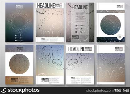 Business and scientific vector templates with molecular structure background for brochures, flyers or reports.