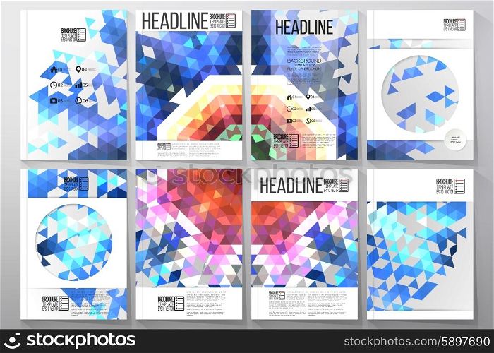 Business and scientific vector templates with triangle design backgrounds for brochures, flyers or reports.