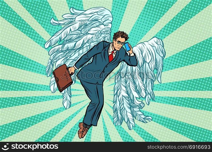 Business angel businessman. Pop art retro vector illustration. Business angel businessman