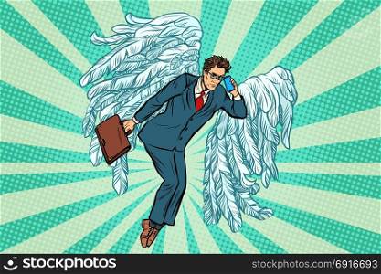Business angel businessman. Pop art retro vector illustration. Business angel businessman
