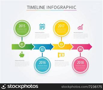 Business arrows timeline infographic background template with 4 data periods years from past to future.