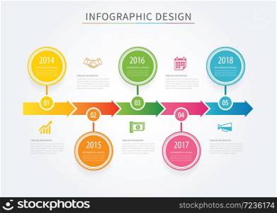 Business arrows timeline infographic background template with 5 data periods years from past to future.