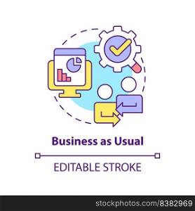 Business as usual concept icon. Manage and maintain. Stage of merger abstract idea thin line illustration. Isolated outline drawing. Editable stroke. Arial, Myriad Pro-Bold fonts used. Business as usual concept icon