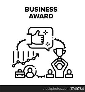 Business Award Vector Icon Concept. Business Award For Success Work Done Or Manager Growth Company Profit, Leadership And Employee Win Prize Of Competition. Awarding Winner Black Illustration. Business Award Vector Black Illustrations