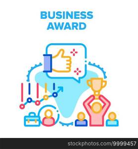 Business Award Vector Icon Concept. Business Award For Success Work Done Or Manager Growth Company Profit, Leadership And Employee Win Prize Of Competition. Awarding Winner Color Illustration. Business Award Vector Concept Color Illustration