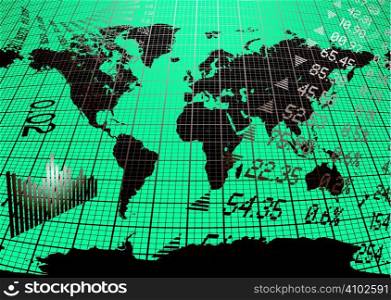 Business background in brown and green with a world map