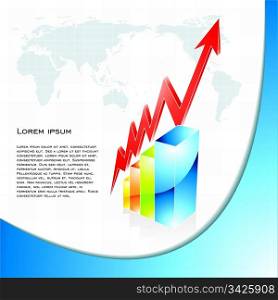 Business background with shiny graph and world map, vector illustration