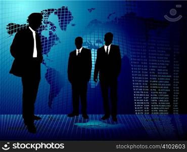 Business background with three men meeting on an abstract background