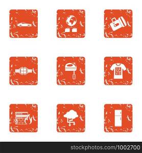 Business band icons set. Grunge set of 9 business band vector icons for web isolated on white background. Business band icons set, grunge style