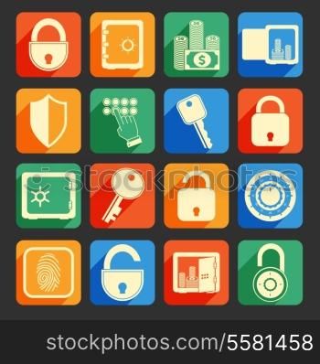 Business banking finance lock safe icons set of security protection credit circle isolated vector illustration