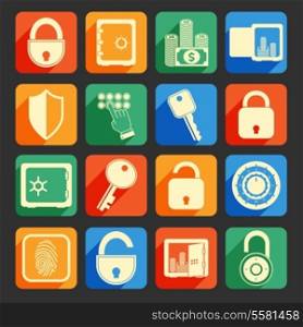 Business banking finance lock safe icons set of security protection credit circle isolated vector illustration