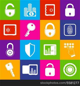 Business banking finance protection security lock icons set of open and closed safes vector illustration