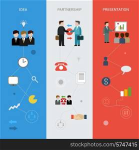 Business banners vertical set with idea partnership presentation elements isolated vector illustration
