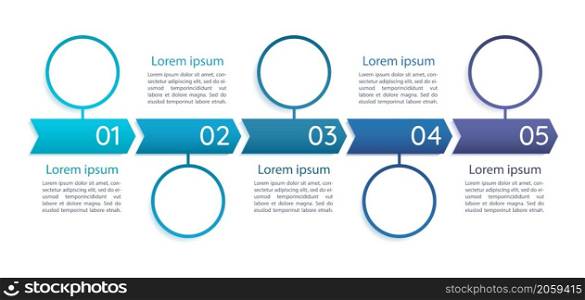Business blue infographic chart design template. Professional management. Abstract infochart with copy space. Instructional graphics with 5 step sequence. Quicksand Medium, Myriad Regular fonts used. Business blue infographic chart design template