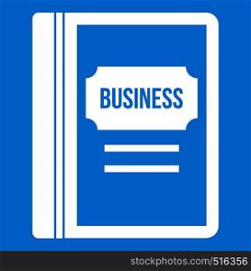 Business book icon white isolated on blue background vector illustration. Business book icon white