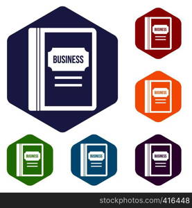 Business book icons set rhombus in different colors isolated on white background. Business book icons set