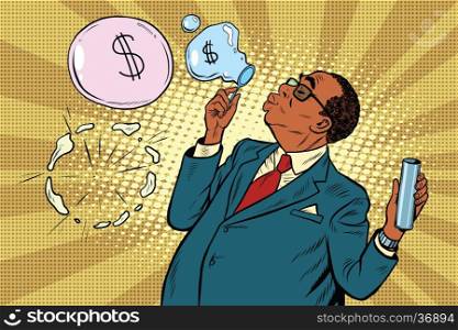 business boss and financial bubbles, pop art retro vector illustration. Scammers and politicians