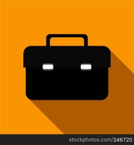 Business briefcase icon in flat style on a yellow background. Business briefcase icon, flat style
