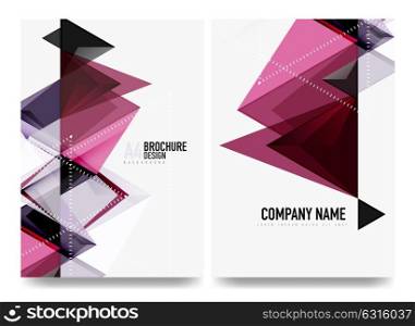 Business brochure cover layout, flyer a4 template. Business brochure cover layout, flyer a4 template. Triangle purple geometric design