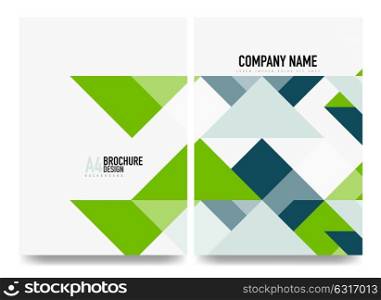 Business brochure cover layout, flyer a4 template. Business brochure cover layout, flyer a4 template. Triangle green and blue geometric design