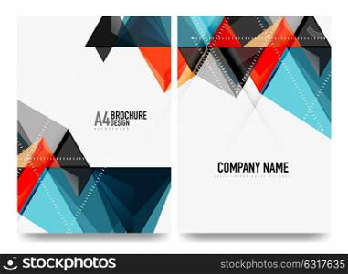 Business brochure cover layout, flyer a4 template. Business brochure cover layout, flyer a4 template. Triangle geometric design, blue and orange colors