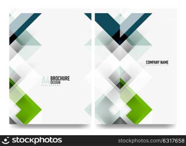 Business brochure cover layout, flyer a4 template. Business brochure cover layout, flyer a4 template. Triangle green and blue geometric design