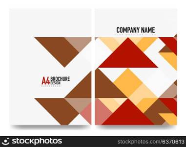 Business brochure cover layout, flyer a4 template. Business brochure cover layout, flyer a4 template. Triangle red and orange geometric design