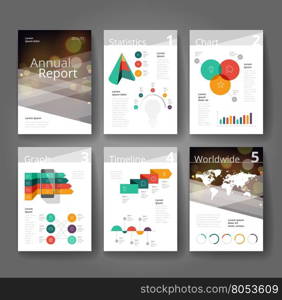 Business brochure design template with infographics. Annual report layout. Vector illustration.