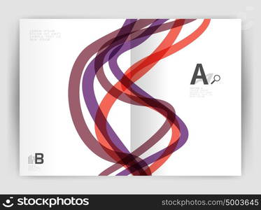 Business brochure flyer tempalate, wave and line abstract background. Business brochure flyer template, wave and line abstract background. Colorful curvy and wavy stripes on print template with sample text