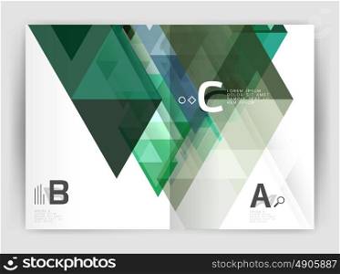 Business brochure or leaflet A4 cover template. Modern business brochure or leaflet A4 cover template. Abstract background with color triangles, annual report print backdrop. Vector design for workflow layout, diagram, number options or web design
