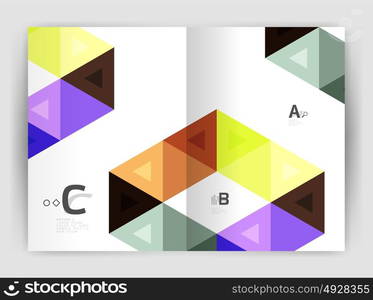 Business brochure or leaflet A4 cover template. Modern business brochure or leaflet A4 cover template. Abstract background with color triangles, annual report print backdrop. Vector design for workflow layout, diagram, number options or web design