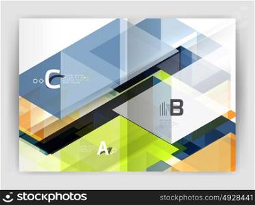 Business brochure or leaflet A4 cover template. Modern business brochure or leaflet A4 cover template. Abstract background with color triangles, annual report print backdrop. Vector design for workflow layout, diagram, number options or web design