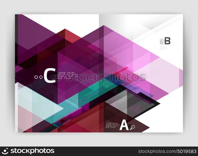 Business brochure or leaflet A4 cover template. Modern business brochure or leaflet A4 cover template. Abstract background with color triangles, annual report print backdrop. Vector design for workflow layout, diagram, number options or web design