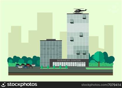 Business building. Business building in flat style. Glass tower vector illustration.