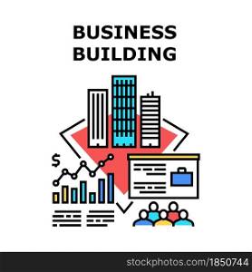 Business Building Tower Vector Icon Concept. Business Building Tower With Company Offices For Meeting And Training Employees. Skyscraper Corporate Construction Downtown District Color Illustration. Business Building Tower Concept Color Illustration
