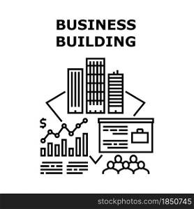 Business Building Tower Vector Icon Concept. Business Building Tower With Company Offices For Meeting And Training Employees. Skyscraper Corporate Construction Downtown District Black Illustration. Business Building Tower Concept Black Illustration