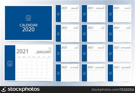 Business calendar 2020.Dark blue monthly calendar can be used for printable graphic and website