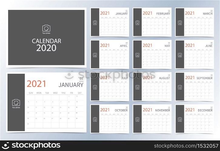 Business calendar 2021.Black monthly calendar can be used for printable graphic and website