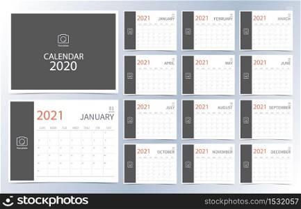 Business calendar 2021.Black monthly calendar can be used for printable graphic and website