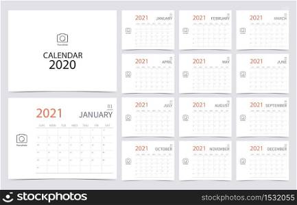 Business calendar 2021.white monthly calendar can be used for printable graphic and website