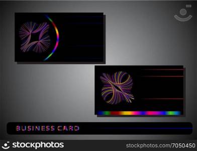 business card. business card with a colorful logo on a black background