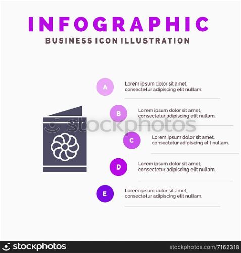 Business Card, Card, Greeting Card, Identification Card Solid Icon Infographics 5 Steps Presentation Background