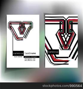 Business card design with letter v