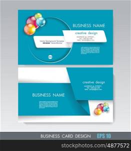 Business card design with paper tape and bright balls composition, vector illustration.