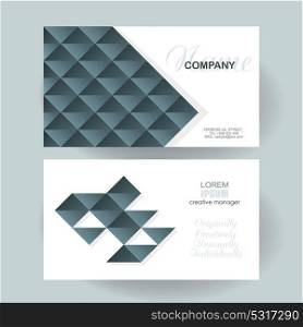 Business card design with poligonal mosaic pattern, blue geometric composition, vector illustration.