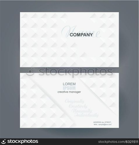 Business card design with poligonal mosaic pattern, white geometric composition, vector illustration.